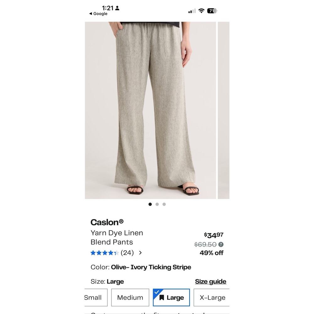Caslon Women’s Striped Linen Blend Wide Leg Drawstring Pants L Boho - Picture 7 of 9